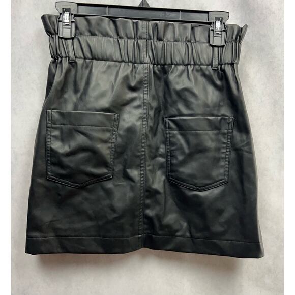 Zara knit Faux Leather Paper Bag Mini Skirt size Small Black NWT - Picture 3 of 6